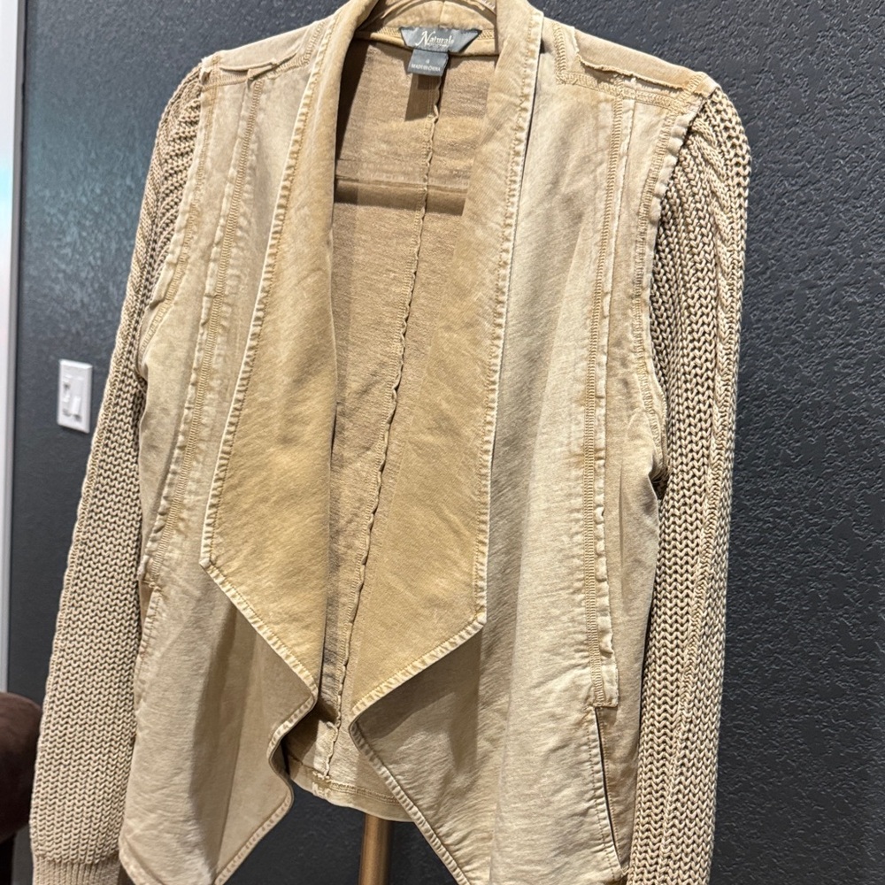 Natural Reflections Beige Knit Sleeve Cardigan Jacket Women’s Small - Picture 5 of 9